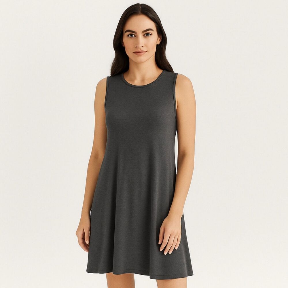Eileen Fisher Charcoal Grey Sleeveless Scoop Neck Mini Dress